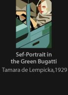 Self-Portrait in the Green Bugatti, painted by Tamara de Lempicka, version by Miguel Cardil