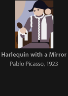 Harlequin with a Mirror, painted by Picasso, version by Miguel Cardil